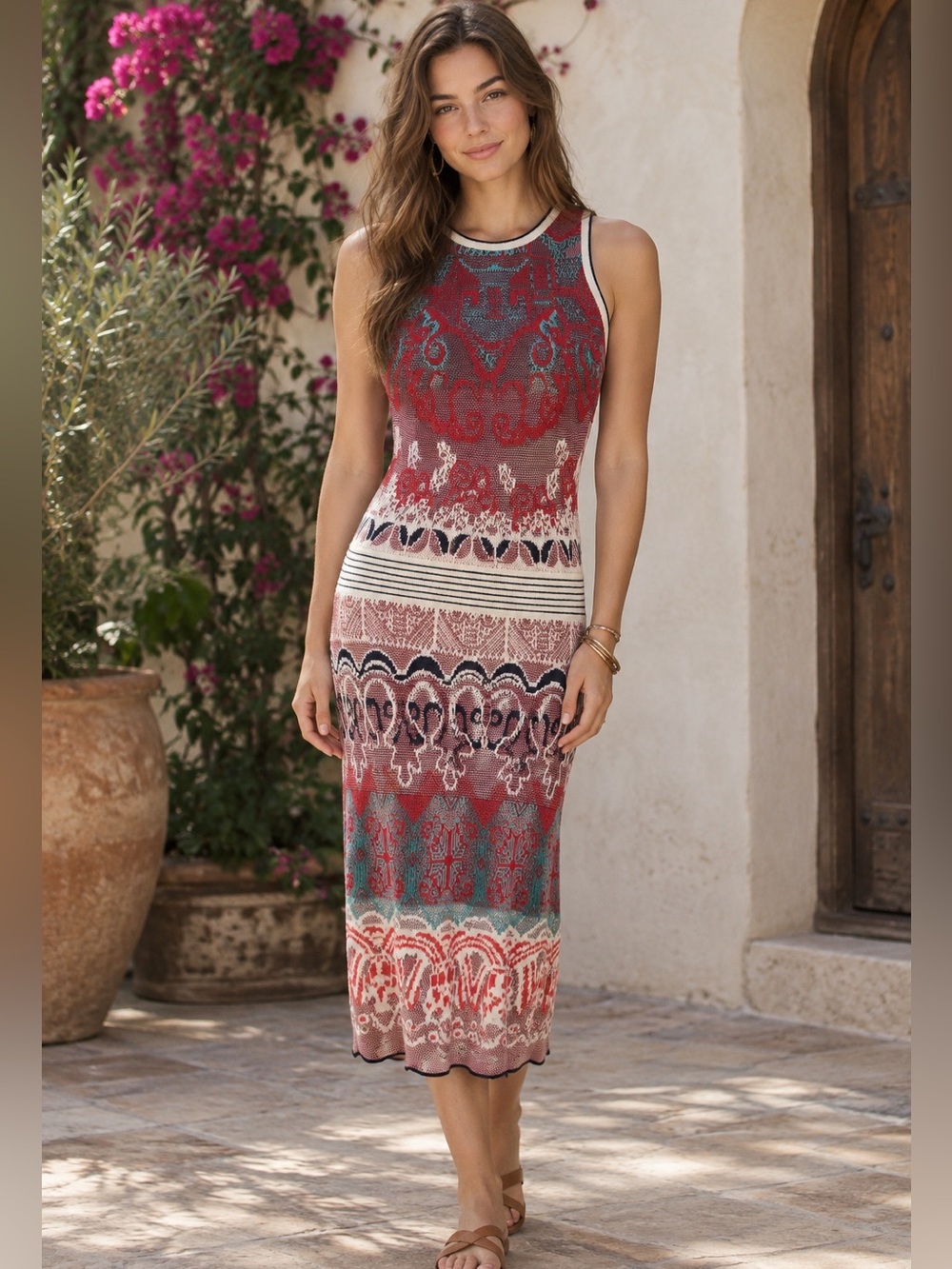 IVKO Wool Blend Knit Midi Dress Jacquard Small Wearable Art Boho Artisanal